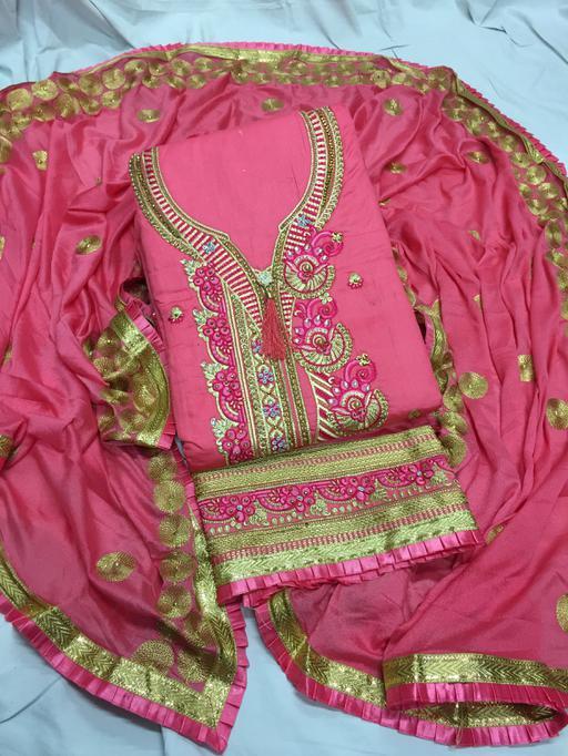 Jam Silk Dress Material - Jam Silk (2.20m), Pc Cotton (2.20m), Chinnon Dup (2.25m) | Embroidered Zary Work, Fancy Dup With Embroidery, Plus Size, Washable