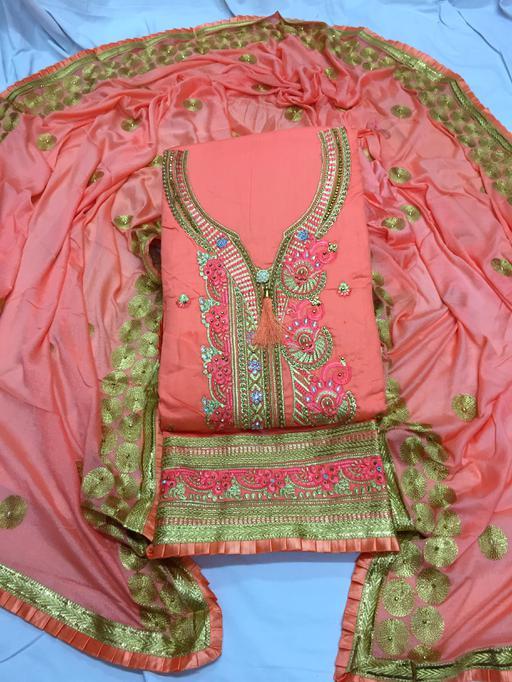 Jam Silk Dress Material - Jam Silk (2.20m), Pc Cotton (2.20m), Chinnon Dup (2.25m) | Embroidered Zary Work, Fancy Dup With Embroidery, Plus Size, Washable