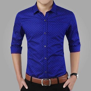 Cotton Casual Shirt - Plain Dyed, Long Sleeves With Straight Collar And Button Closure