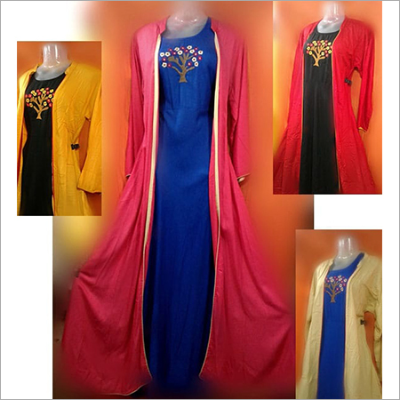 हाथ की कढ़ाई के साथ रेयॉन फ्लोर लेंथ जैकेट गाउन