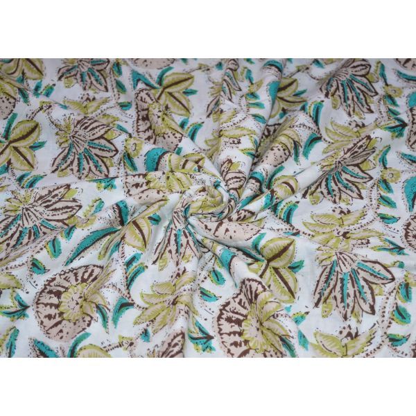 Indian Made Floral Print Fabric Jaipuri Ethnic Print - 100% Cotton, 44 Inches Wide, Multi-color | Eco-friendly, Light Weight, Hand-printed