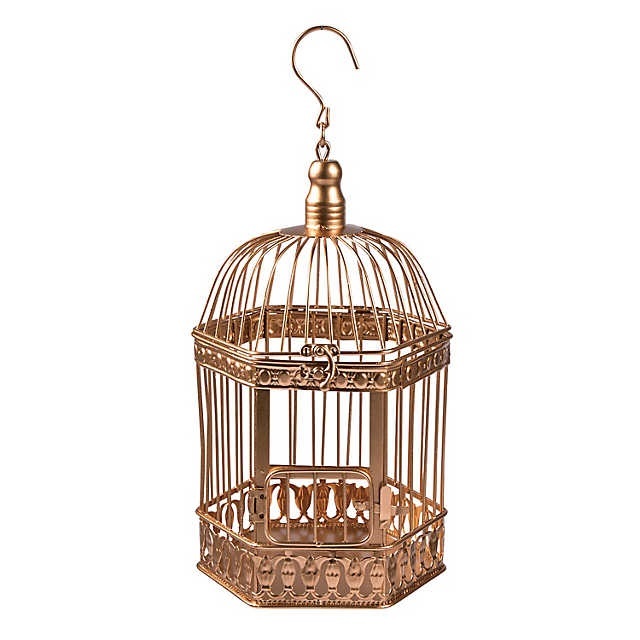 Powder Coated Large Vintage Wrought Iron Ornate Beige Bird Cage