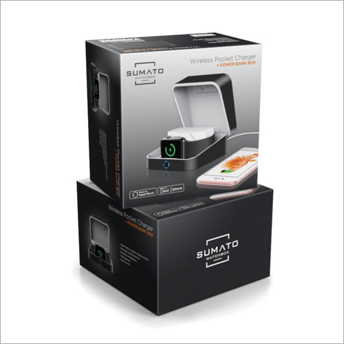 Mobile Power Bank Packaging Box - Bio-degradable Paper Material, Customized Size with Glossy Laminated Finishing, Multicolour Printed Design