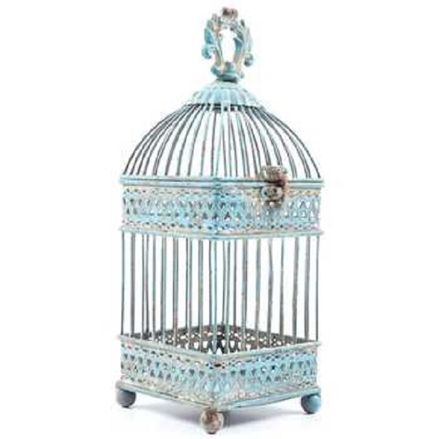 Classic Round Yellow Bird Cage - Metal 24" H X 13" D, Enamel Finish In White & Yellow, Modern Arts Theme For Home, Garden, Party, And Wedding Decor