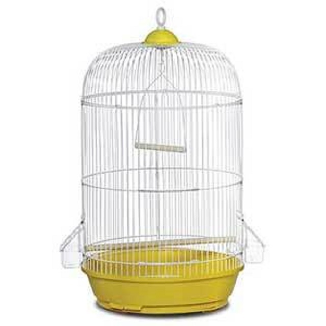 Classic Round Yellow Bird Cage - Metal 24" H X 13" D, Enamel Finish In White & Yellow, Modern Arts Theme For Home, Garden, Party, And Wedding Decor