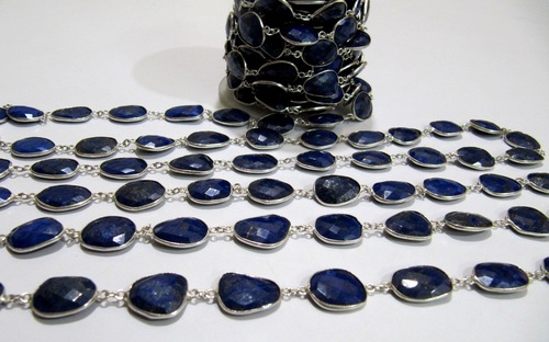 ब्लू नेचुरल लैपिस लाजुली ब्रियोलेट कनेक्टर चेन.