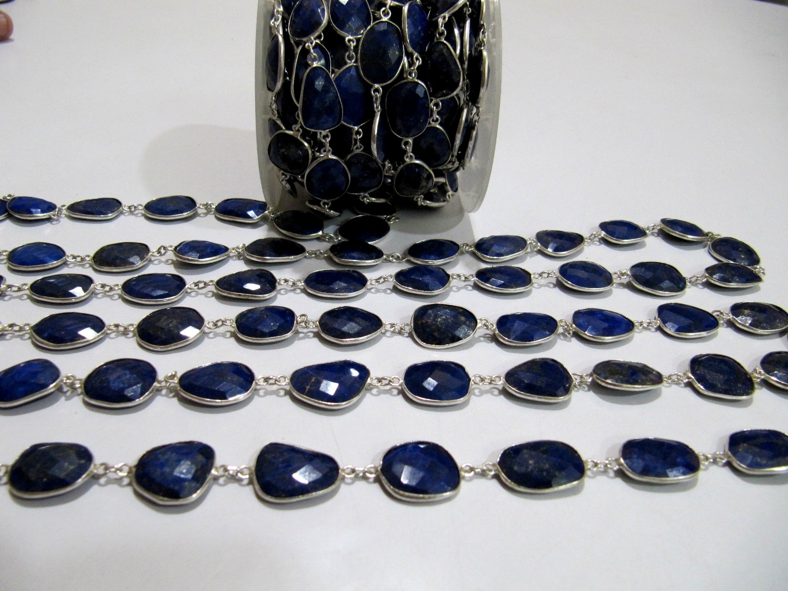 Natural Lapis Lazuli Briolette Connector Chain - 15 To 17mm Uneven Shape, Best Quality Blue Gemstone Bezel Connectors