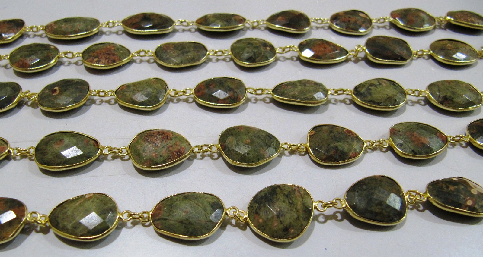 Green Natural Unakite Uneven Shape Connector Chain