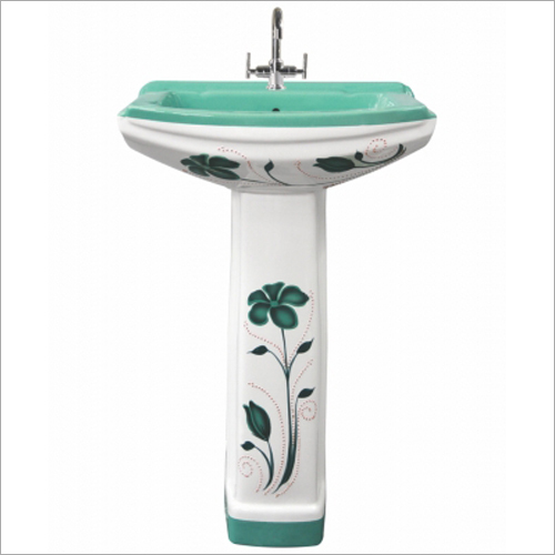 Polo Printed Pedestal Wash Basin - Ceramic, Available in Various Sizes | Durable Design, Elegant Patterns, Hygienic Hand Washing Solution
