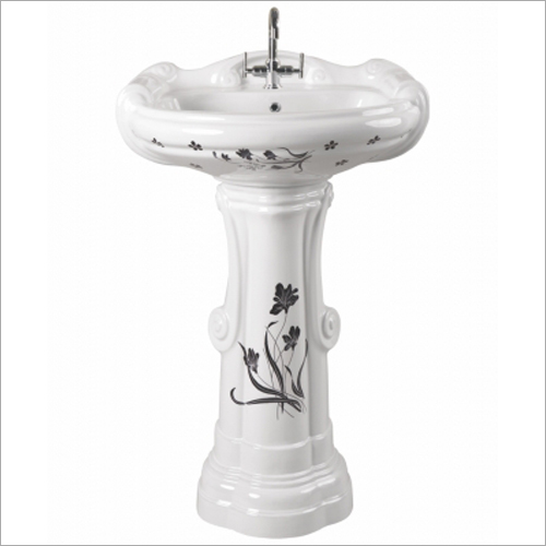 Bathroom Printed Pedestal Wash Basin - Ceramic Material, Available in Different Sizes | Durable Design for Long-lasting Use