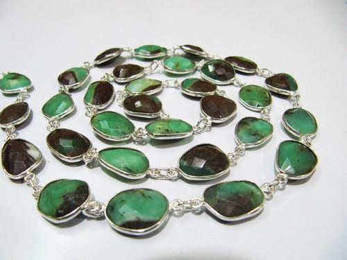 Green Natural Chrysoprase Connector Chain Uneven Shape , 12 To 15mm