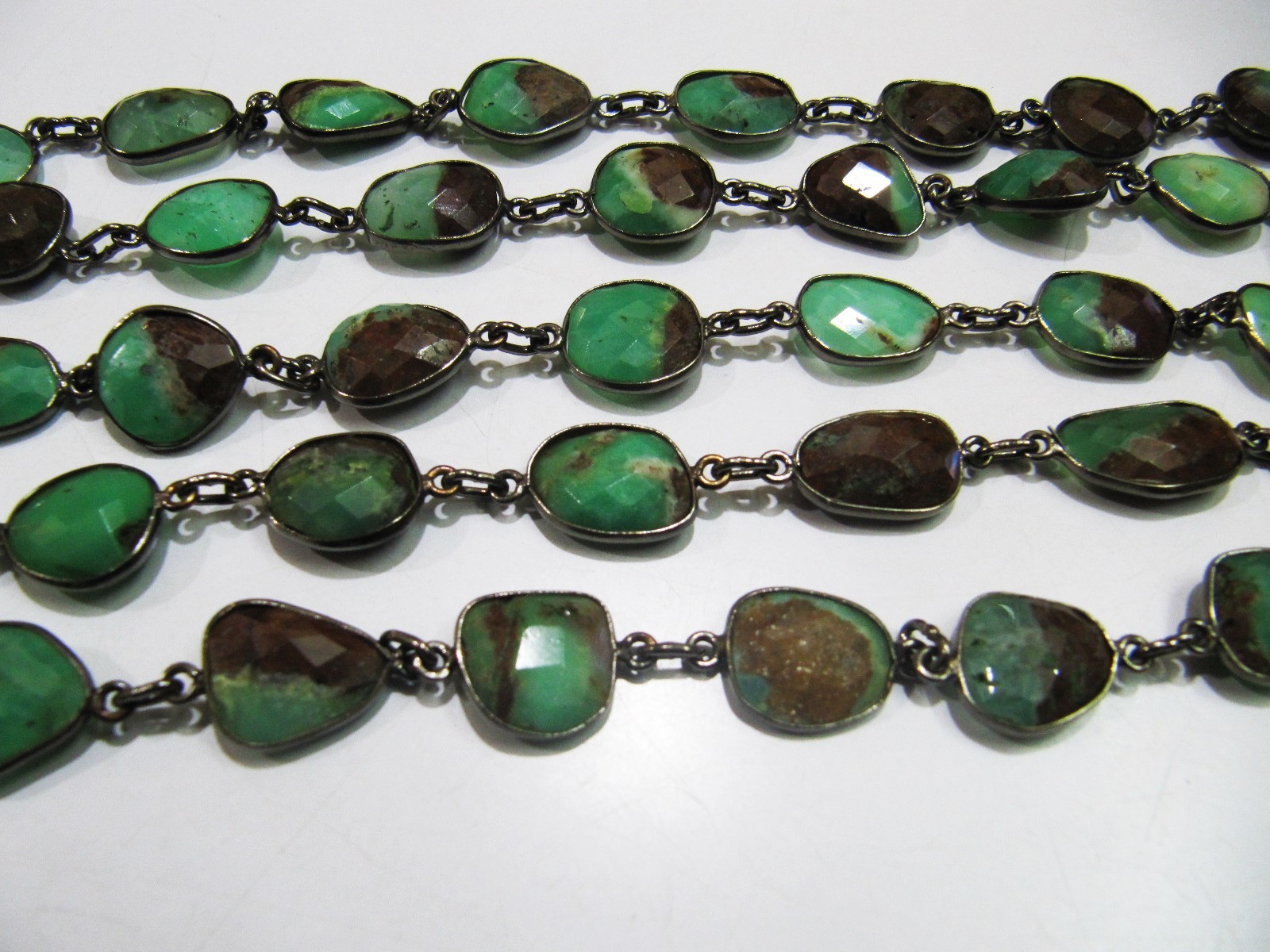 Green Natural Chrysoprase Connector Chain Uneven Shape , 12 To 15mm