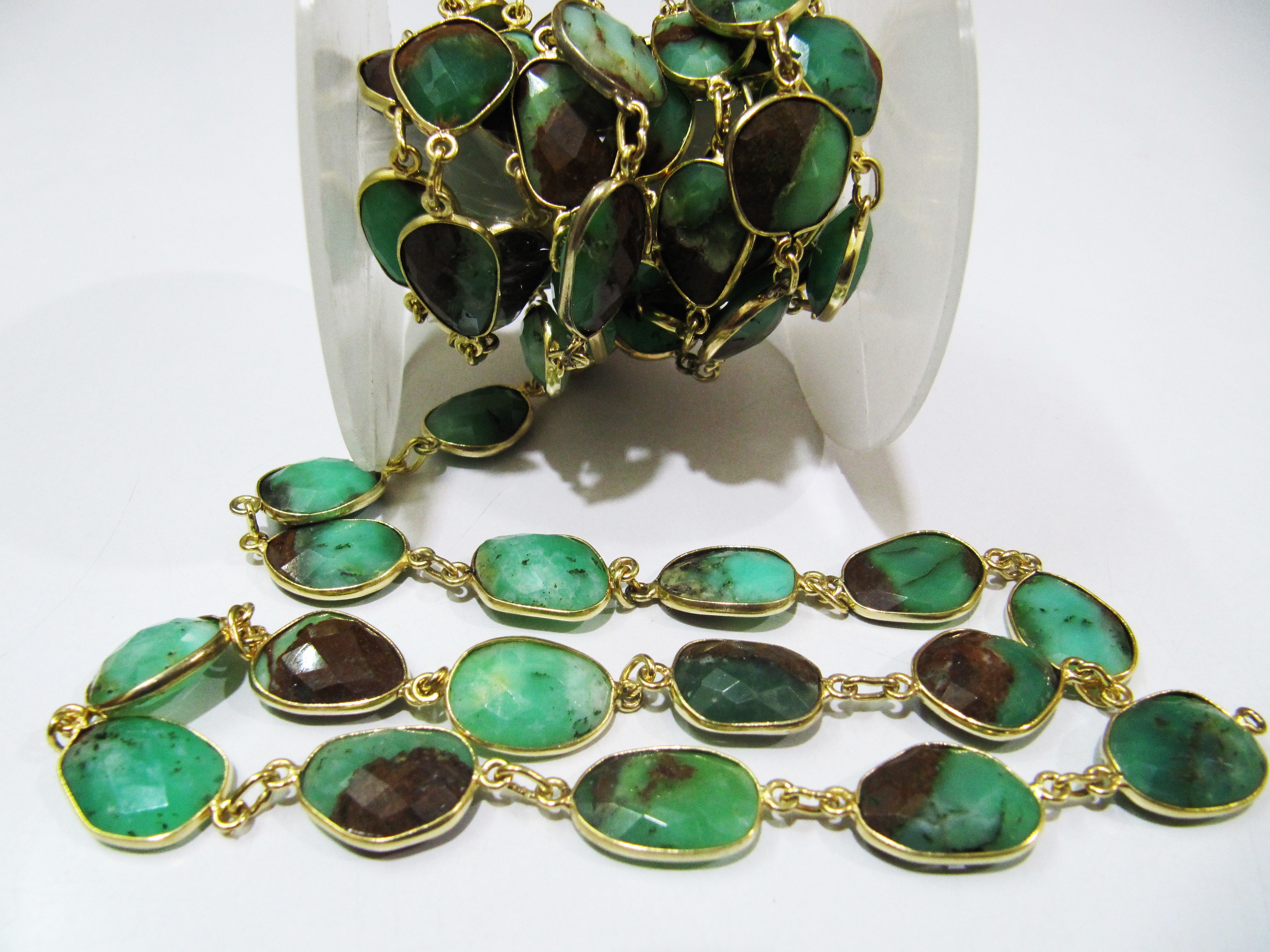 Green Natural Chrysoprase Connector Chain Uneven Shape , 12 To 15mm