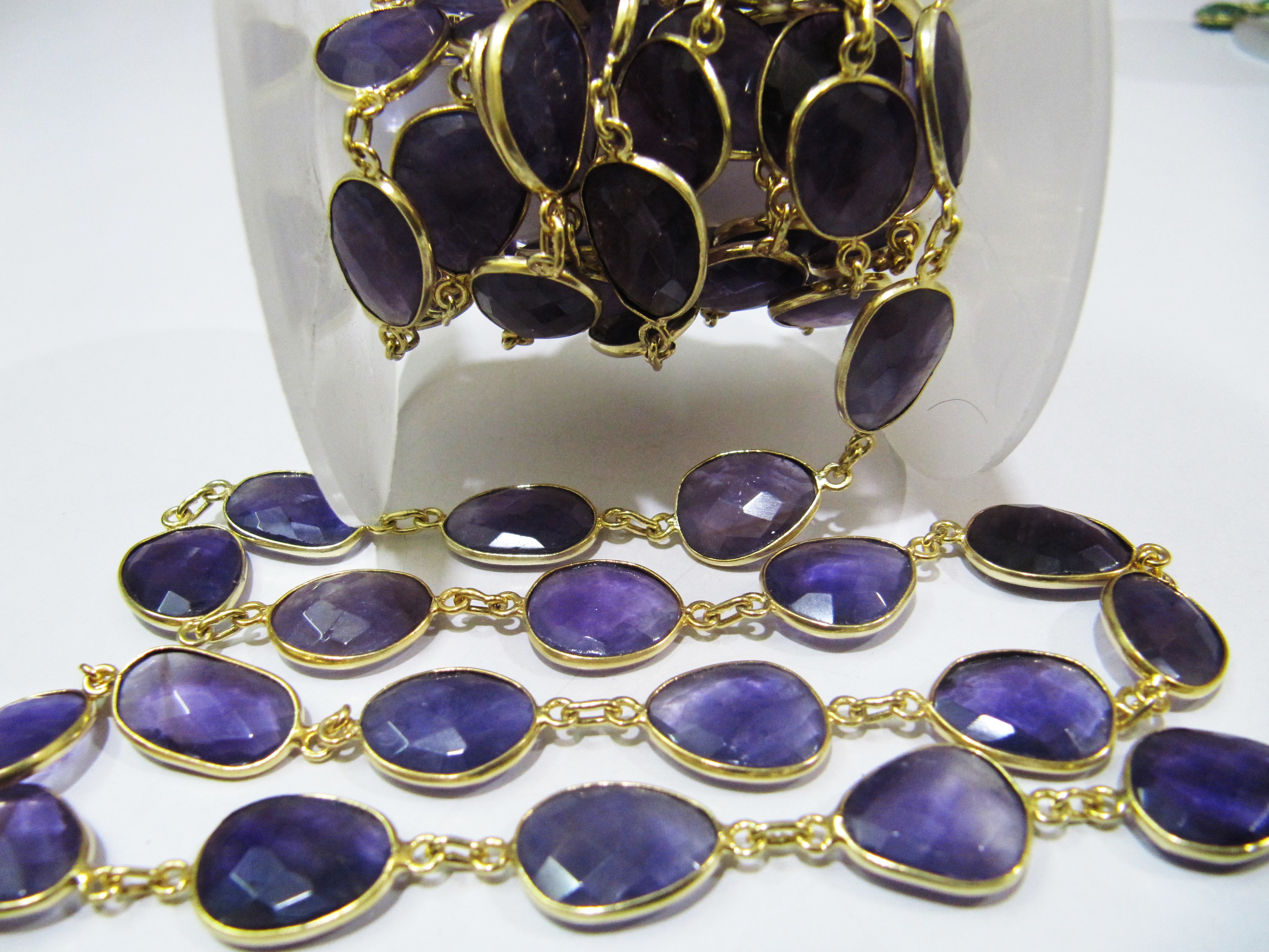 Metals Natural Amethyst Connector Chain Uneven Shape , 12 To 15mm