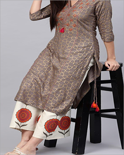 मल्टीकलर प्रिंटेड पलाज़ो कुर्ती सेट में उपलब्ध