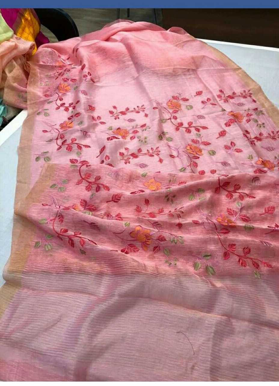 All Colors Silk Linen Embroidered Sarees