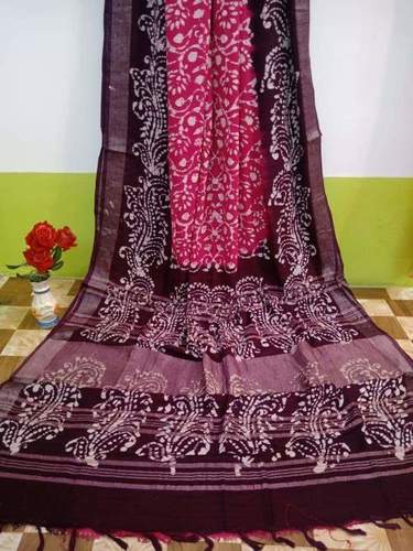 ऑल कलर्स लिनन बाटिक प्रिंटेड साड़ियां