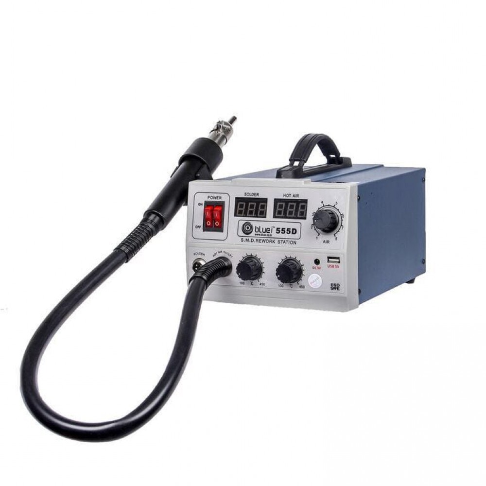 Bluei 555 Smd Machine - Fiber Body, 110cm Handle Length, White Color | Advanced Quality, Heavy Duty Copper Element, Digital Display, 580w Output Power, 100l/min Air Current