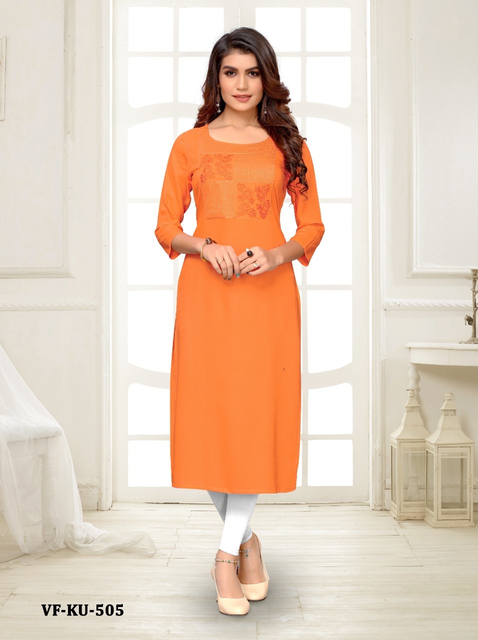 Rayon Kurtis - Rayon, Sizes S-3xl, Length 47 Inch, Round Neck, 3-4th Sleeve | Embroidered, Washable, Ideal For All Seasons, Modern Style