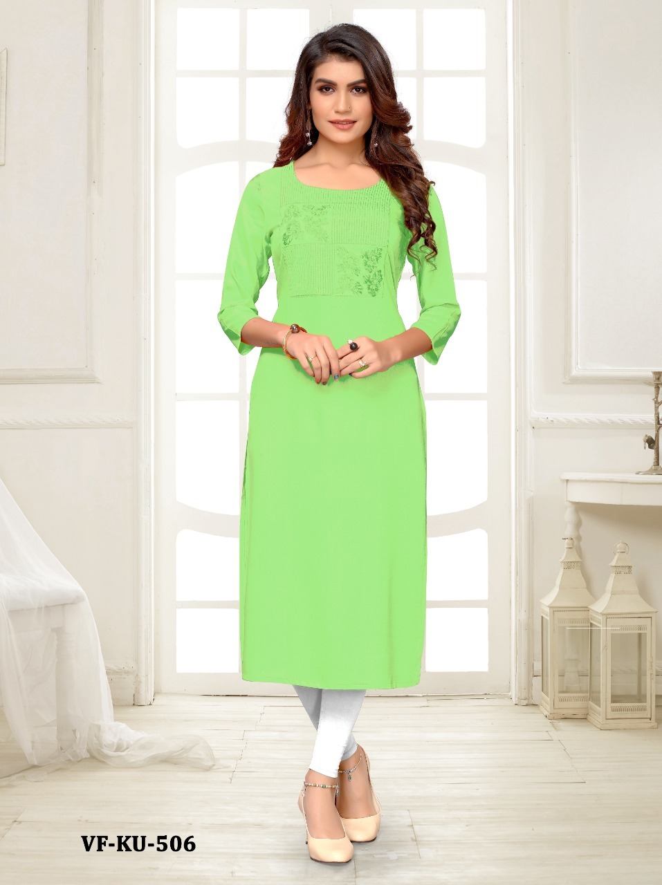 Rayon Kurtis - Rayon, Sizes S-3xl, Length 47 Inch, Round Neck, 3-4th Sleeve | Embroidered, Washable, Ideal For All Seasons, Modern Style