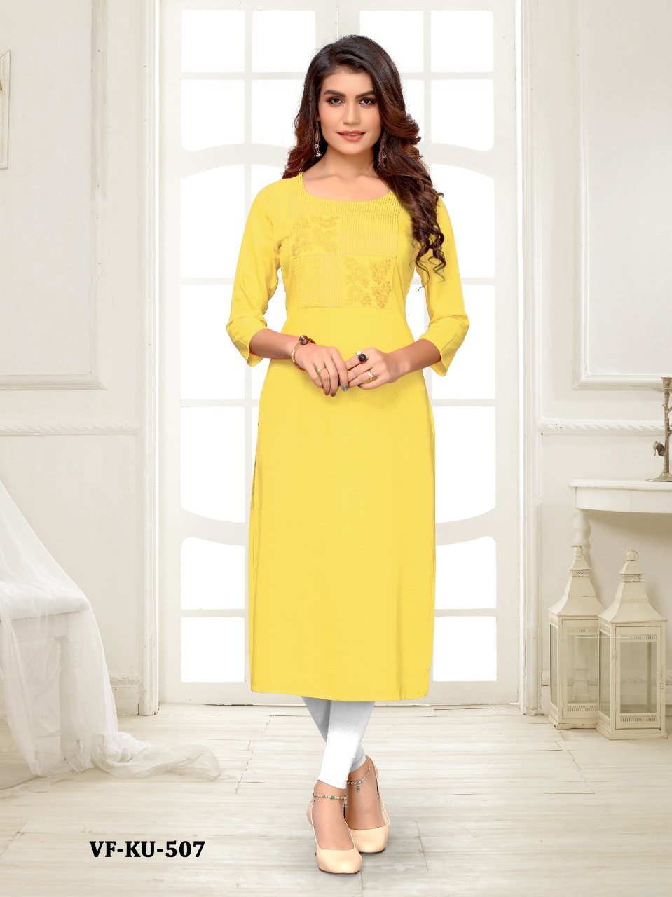 Rayon Kurtis - Rayon, Sizes S-3xl, Length 47 Inch, Round Neck, 3-4th Sleeve | Embroidered, Washable, Ideal For All Seasons, Modern Style