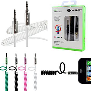 6 Ft Spring Aux Cable - Plastic Body, White, Green, Black, Pink | Durable Design for Mobile & Laptop Use