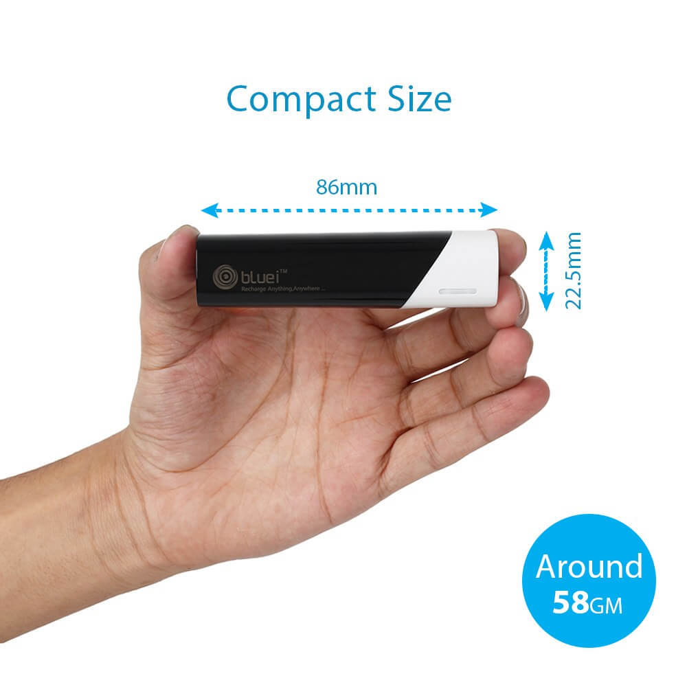 Bluei Lb-01a - 2600mah Portable Charger | Lightweight, Compact Size 86x22.5mm, Black & White Color Options, Includes Micro Charging Cable