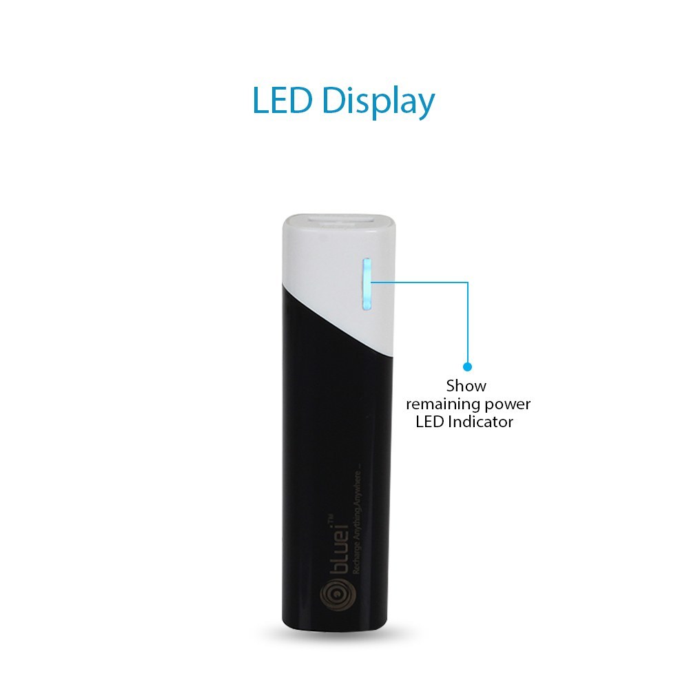 Bluei Lb-01a - 2600mah Portable Charger | Lightweight, Compact Size 86x22.5mm, Black & White Color Options, Includes Micro Charging Cable