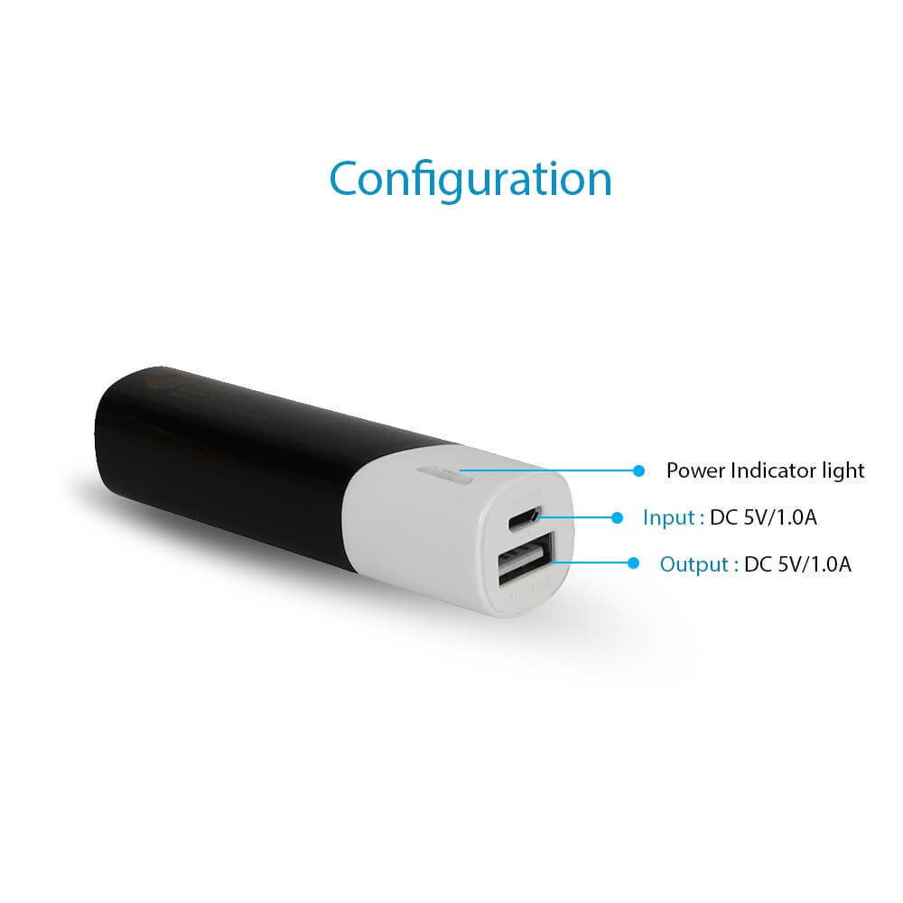 Bluei Lb-01a - 2600mah Portable Charger | Lightweight, Compact Size 86x22.5mm, Black & White Color Options, Includes Micro Charging Cable