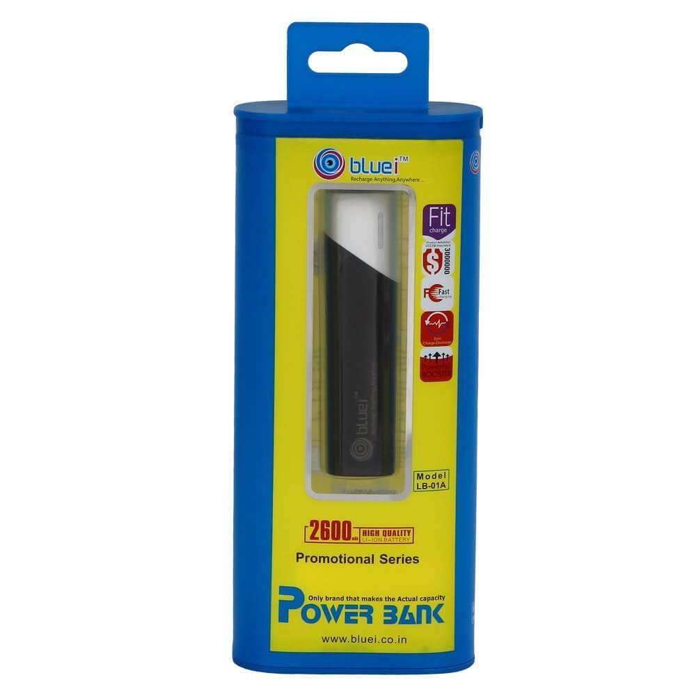 Bluei Lb-01a - 2600mah Portable Charger | Lightweight, Compact Size 86x22.5mm, Black & White Color Options, Includes Micro Charging Cable