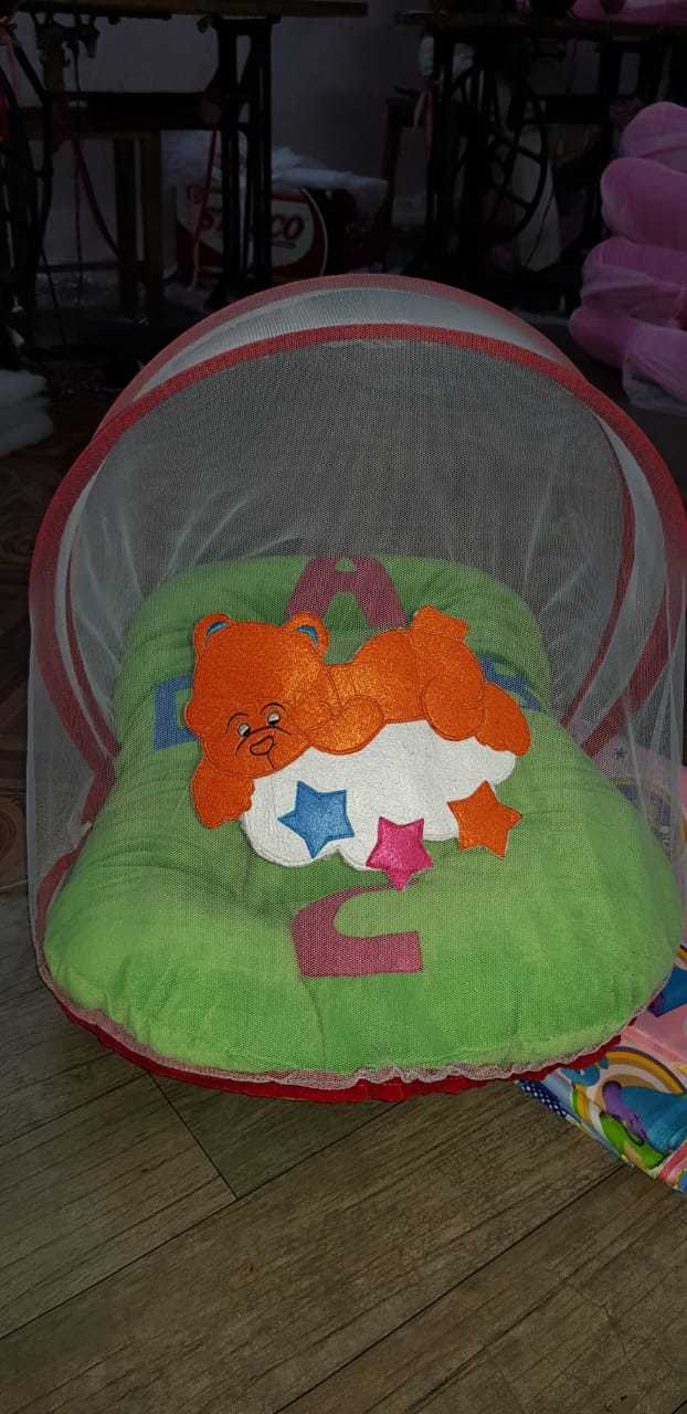 Baby Bed - Cotton Fabric, 50 X 35 X 2 Cm, Multicolor | Mosquito Net With Play Gym, Hanging Toys, Easy To Wash, Folds For Storage