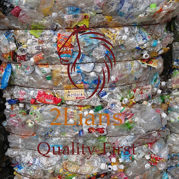 Polyethylene Terephthalate Pet Bottle On Bales Mix Color Plastic Scrap Transparent And Mix Label