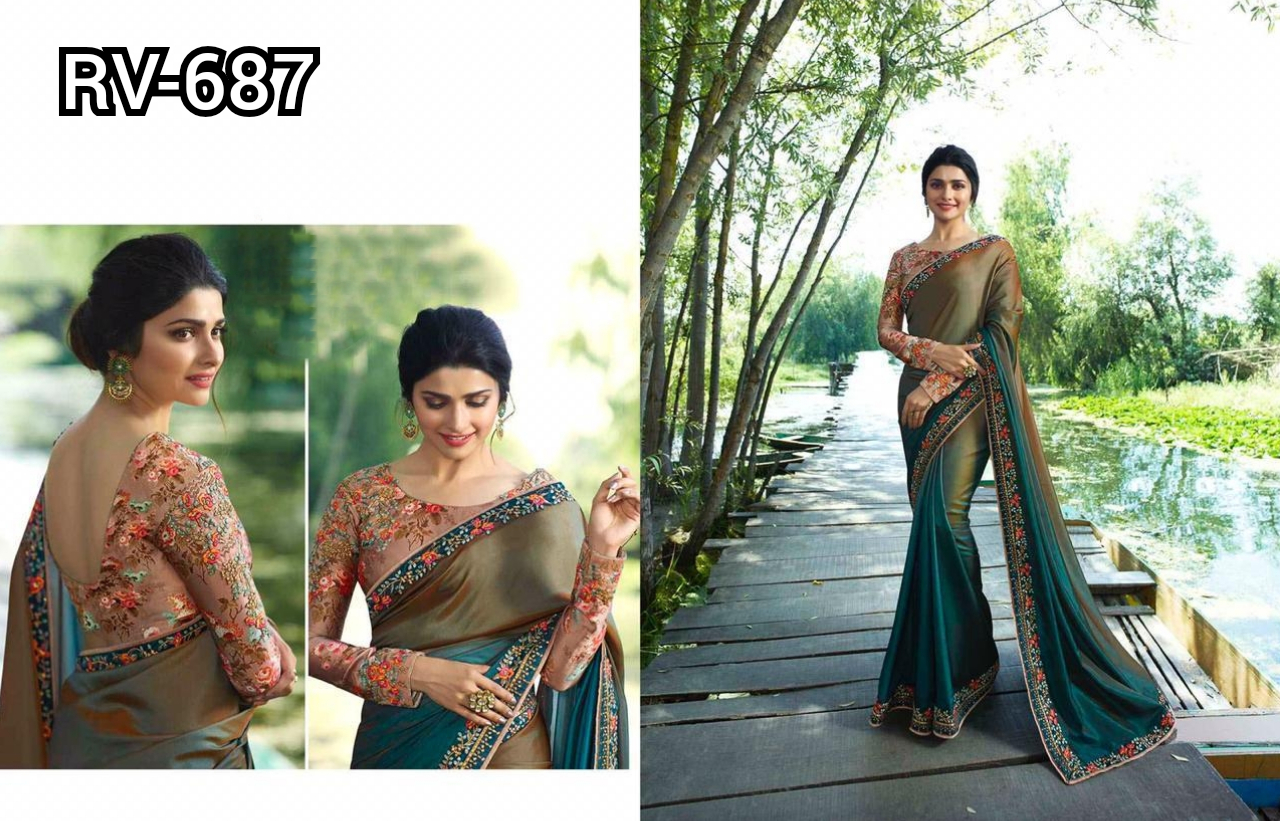 Sarees - White Rangoli + Sana Silk Fabric, Semi Stitched, 550 Gm | Features: Embroidered Digital Print Blouse, Floral Print, Bollywood Style