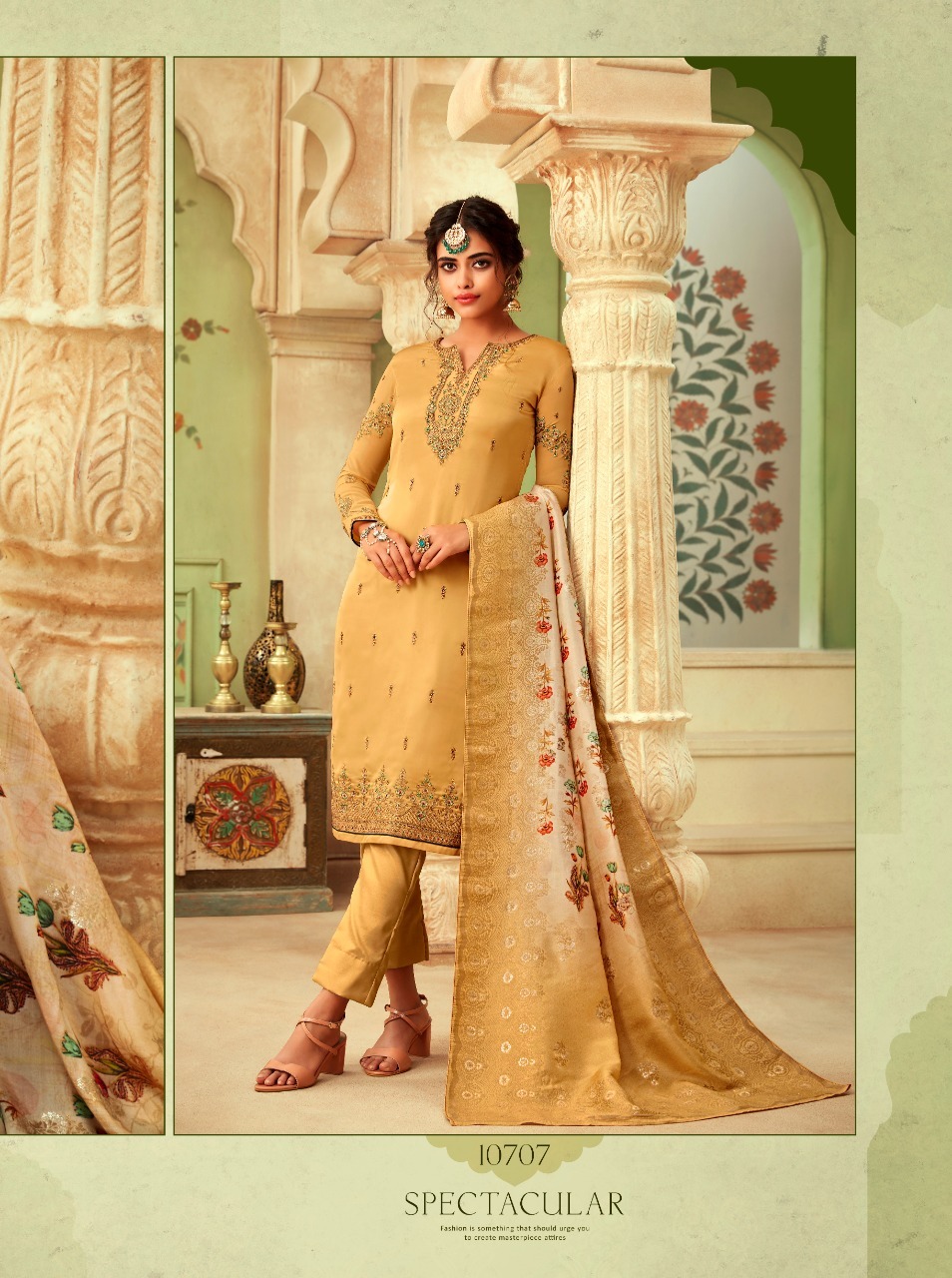 Green Glossy Brand Satin Georgette Salwa Suits
