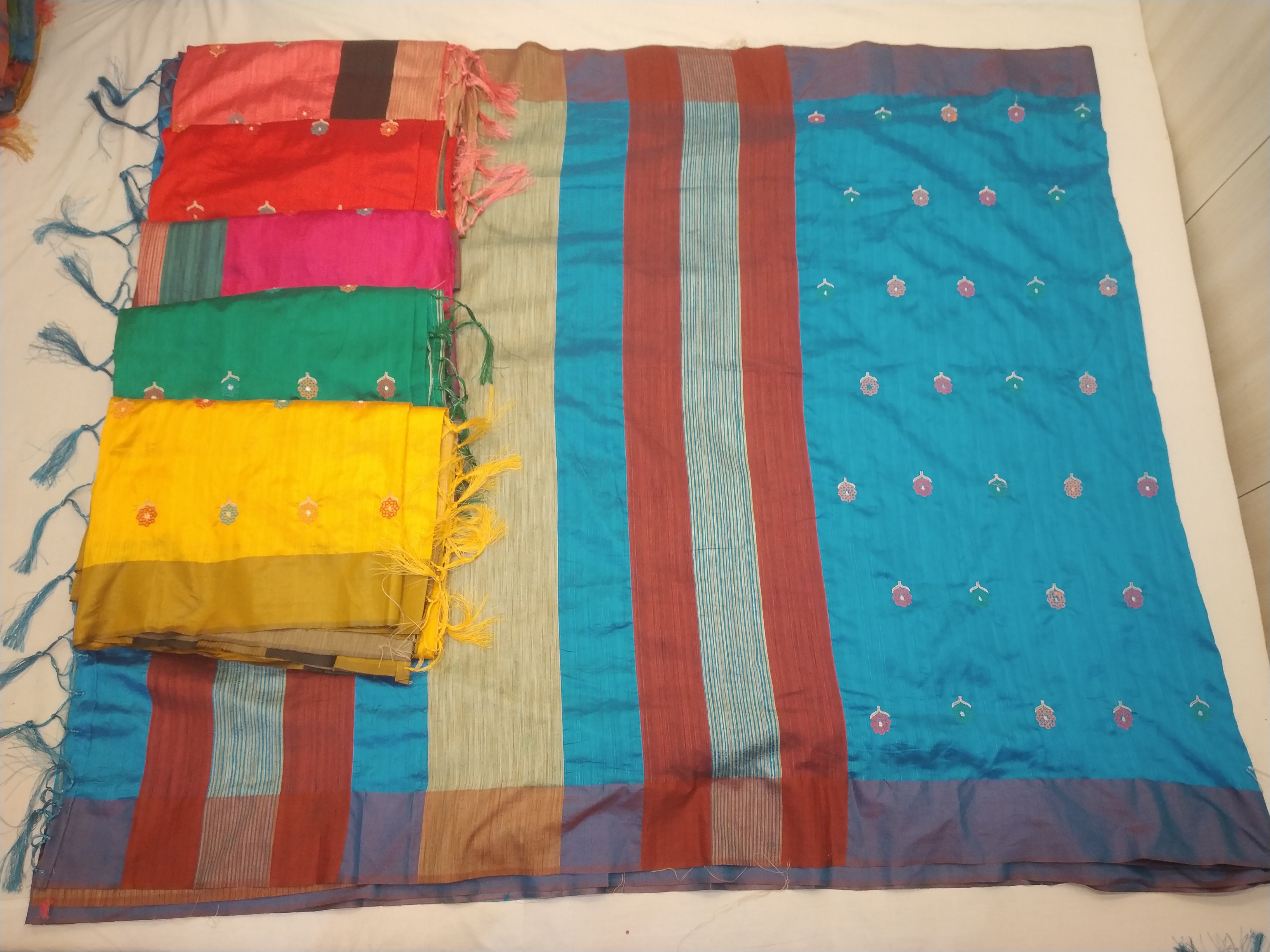 Linen - 5.5x1.5m, Yellow | Handloom Moonga Linen Saree With Hand Embroidery, Blouse Piece Included, Elegant Design, Durable And Soft Texture