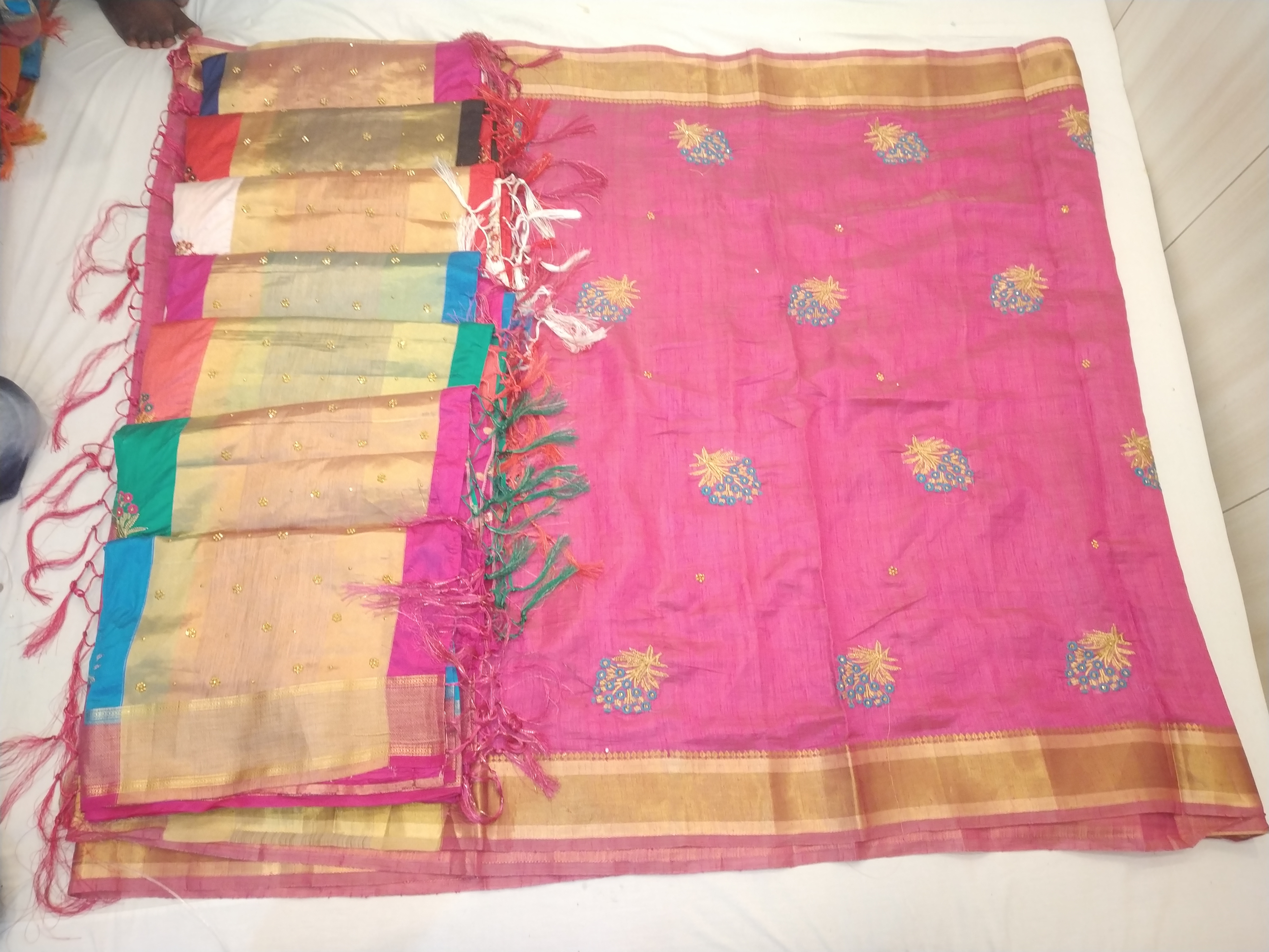 Linen - 5.5x1.5m, Yellow | Handloom Moonga Linen Saree With Hand Embroidery, Blouse Piece Included, Elegant Design, Durable And Soft Texture