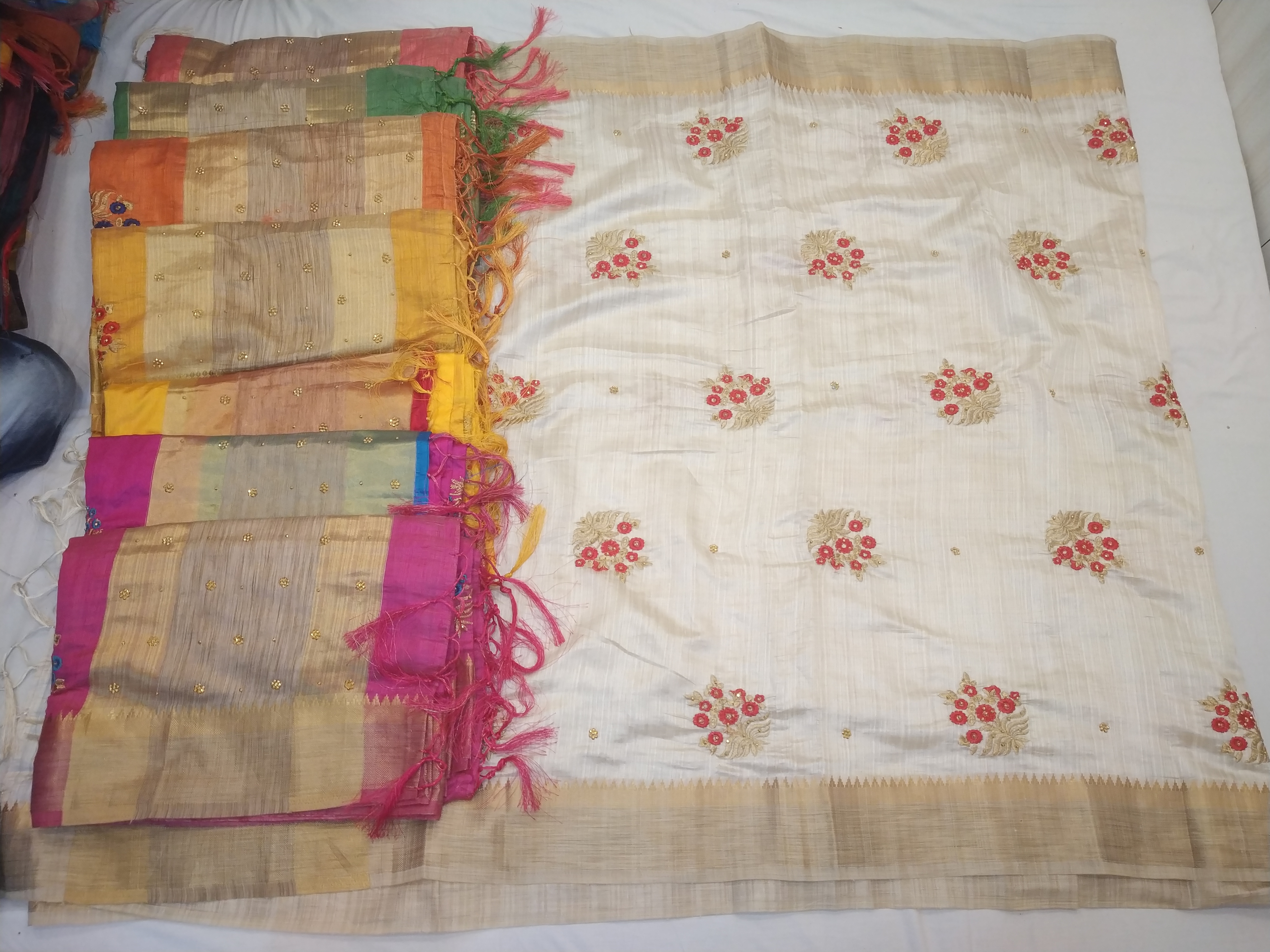 Linen - 5.5x1.5m, Yellow | Handloom Moonga Linen Saree With Hand Embroidery, Blouse Piece Included, Elegant Design, Durable And Soft Texture