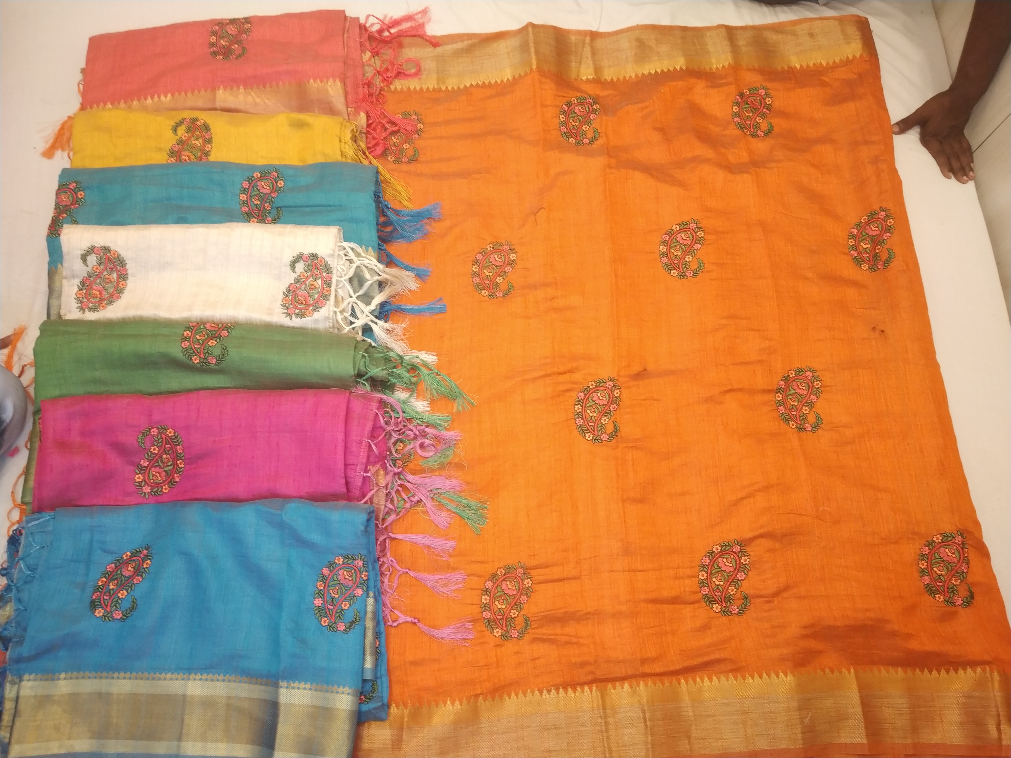 Linen - 5.5x1.5m, Yellow | Handloom Moonga Linen Saree With Hand Embroidery, Blouse Piece Included, Elegant Design, Durable And Soft Texture