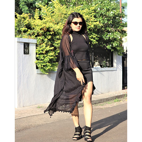 Skirt - Aqua & Georgette Fabric, Black Color, Mini Length, Turtle Neck Top With Frill Shrug, Comfortable Fit, Elegant Look, Stylish Design