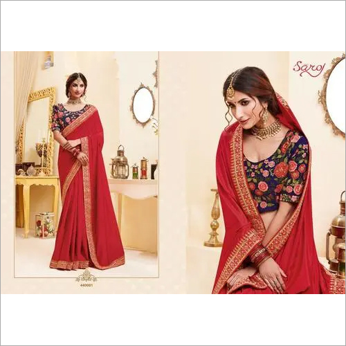 Red Designer Fancy Party Wear Saree
