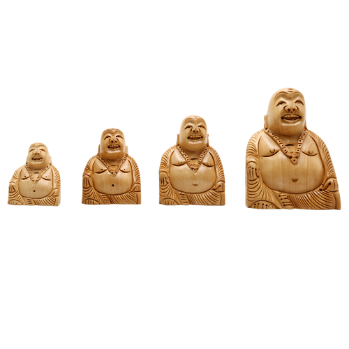 Wood Wooden Laughing Buddha  Set Of 4 Pic Home Decor