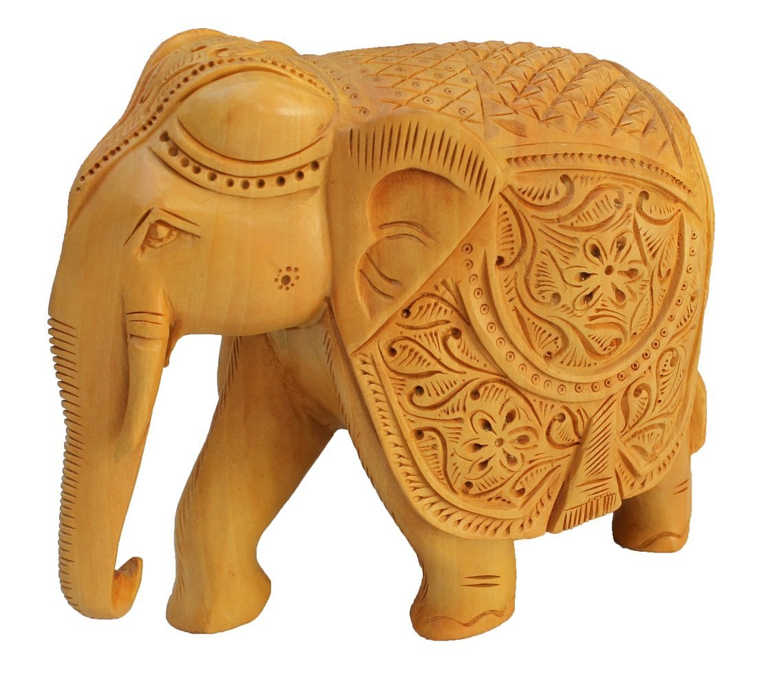 Wooden Handcrafted Elephant Carved Set Of 4 Piches - Fine Wood 3-6 Inch Size Polished Finish | Religious Theme Perfect For Home Decoration And Gifting