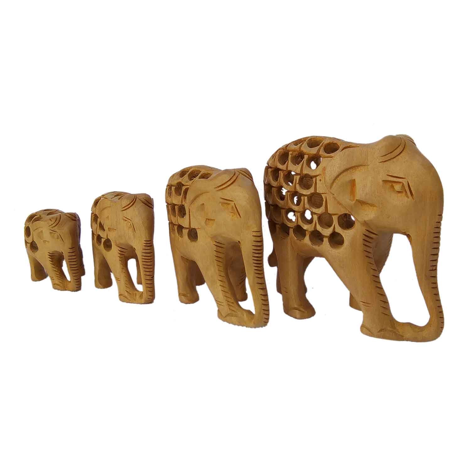 Wood Wooden Hadmed Elephant Undercut Set Of 4 Pic Decoretiv Showpiec