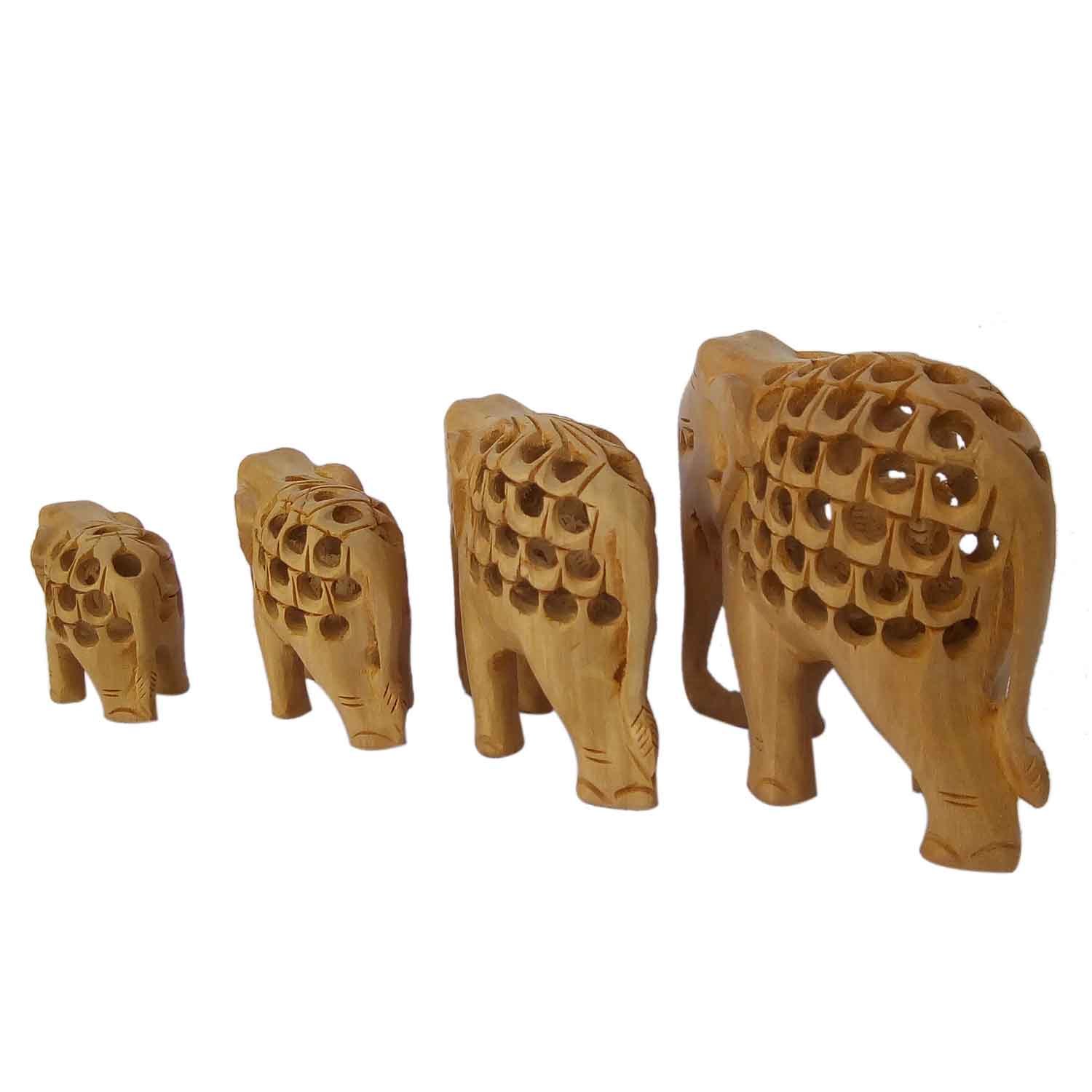 Wood Wooden Hadmed Elephant Undercut Set Of 4 Pic Decoretiv Showpiec