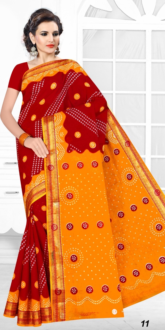 Cotton Saree - 80x100 Mulmul Cotton Bandhani With Blouse Pieces | Printed Pattern, Ideal For All Seasons: Rainy, Spring, Summer, Winter