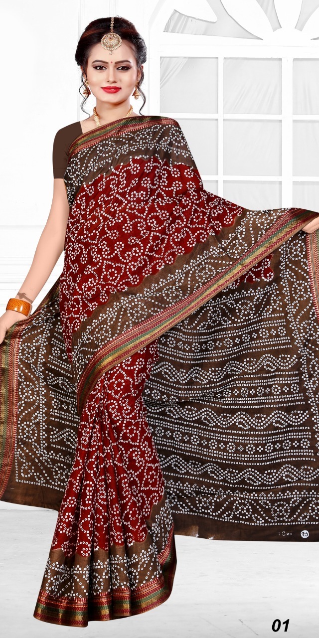 Cotton Saree - 80x100 Mulmul Cotton Bandhani With Blouse Pieces | Printed Pattern, Ideal For All Seasons: Rainy, Spring, Summer, Winter