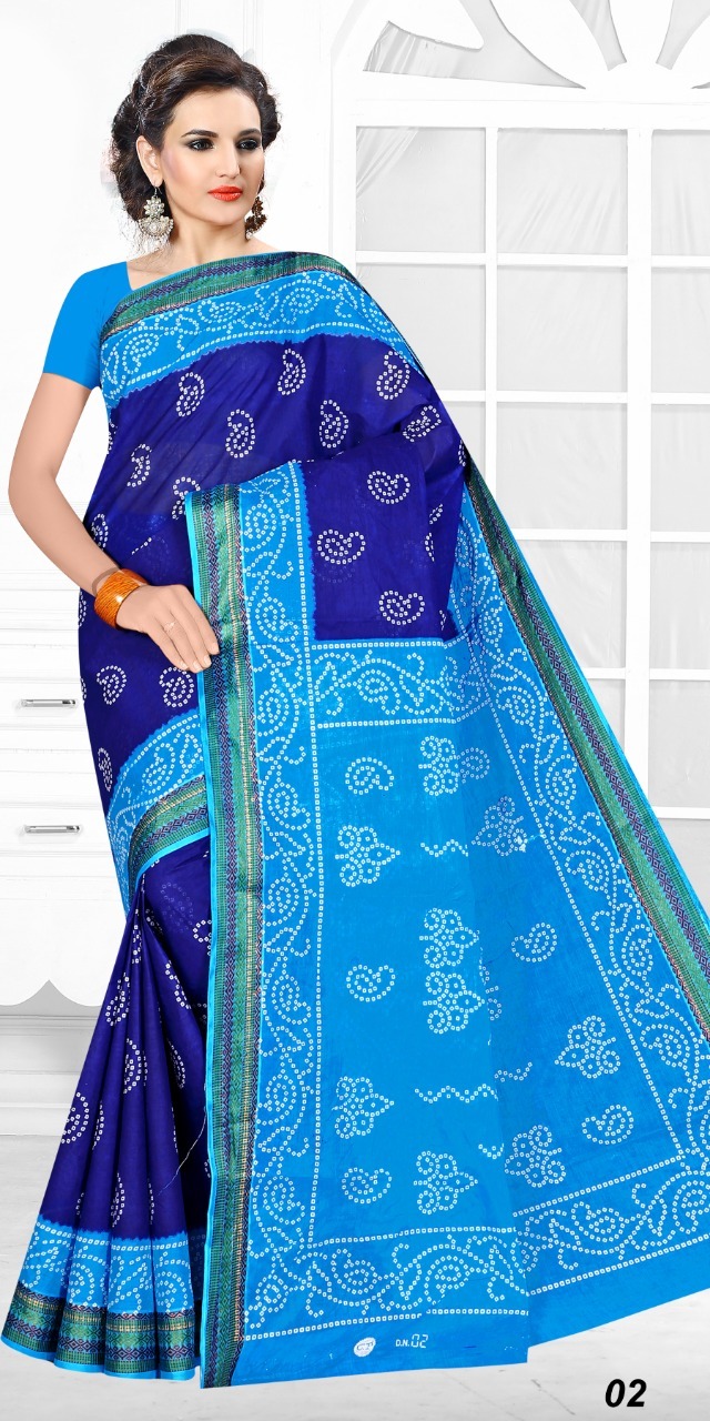 Cotton Saree - 80x100 Mulmul Cotton Bandhani With Blouse Pieces | Printed Pattern, Ideal For All Seasons: Rainy, Spring, Summer, Winter
