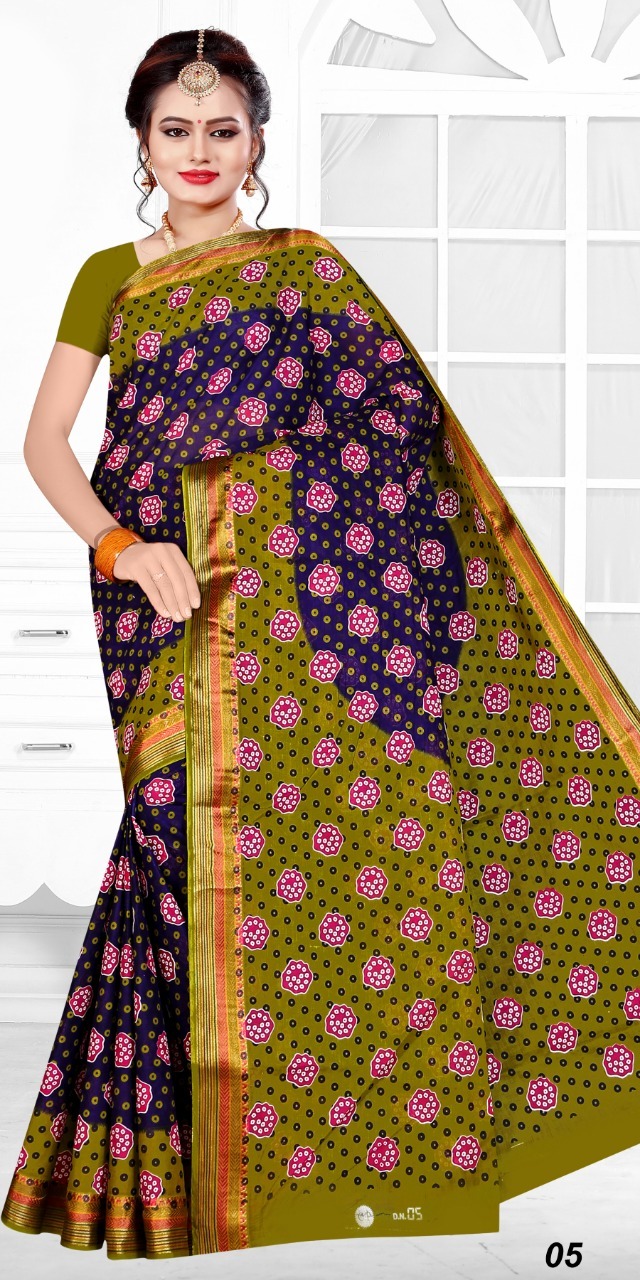 Cotton Saree - 80x100 Mulmul Cotton Bandhani With Blouse Pieces | Printed Pattern, Ideal For All Seasons: Rainy, Spring, Summer, Winter