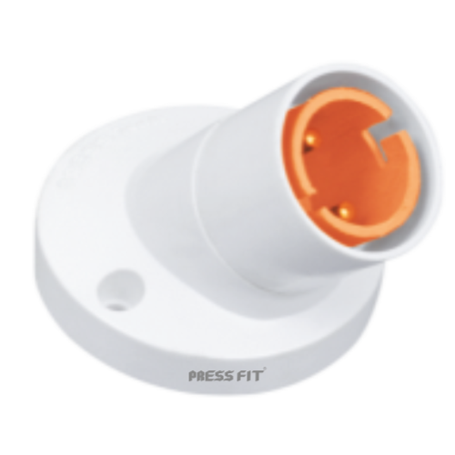 Pressfit Plastic Ring Bulb Lamp Batten Angle Holder - Plastic Material, White Color | Modular Design, Copper Contact Terminals, Safety Fixing