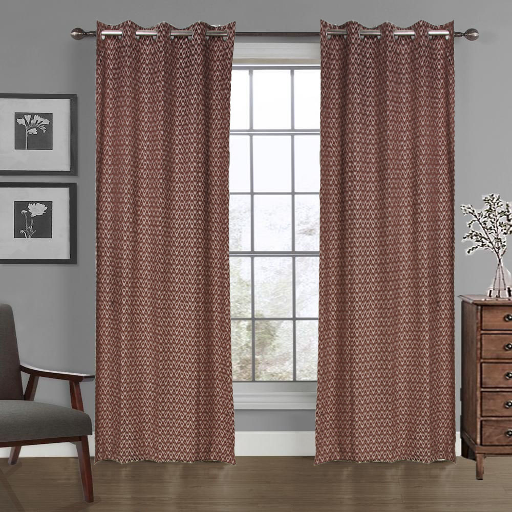 Designer Curtain - Polyester, 52" X 84" | Brown Grommet Top, Machine Washable - 2 Panels, 1.5 Lbs